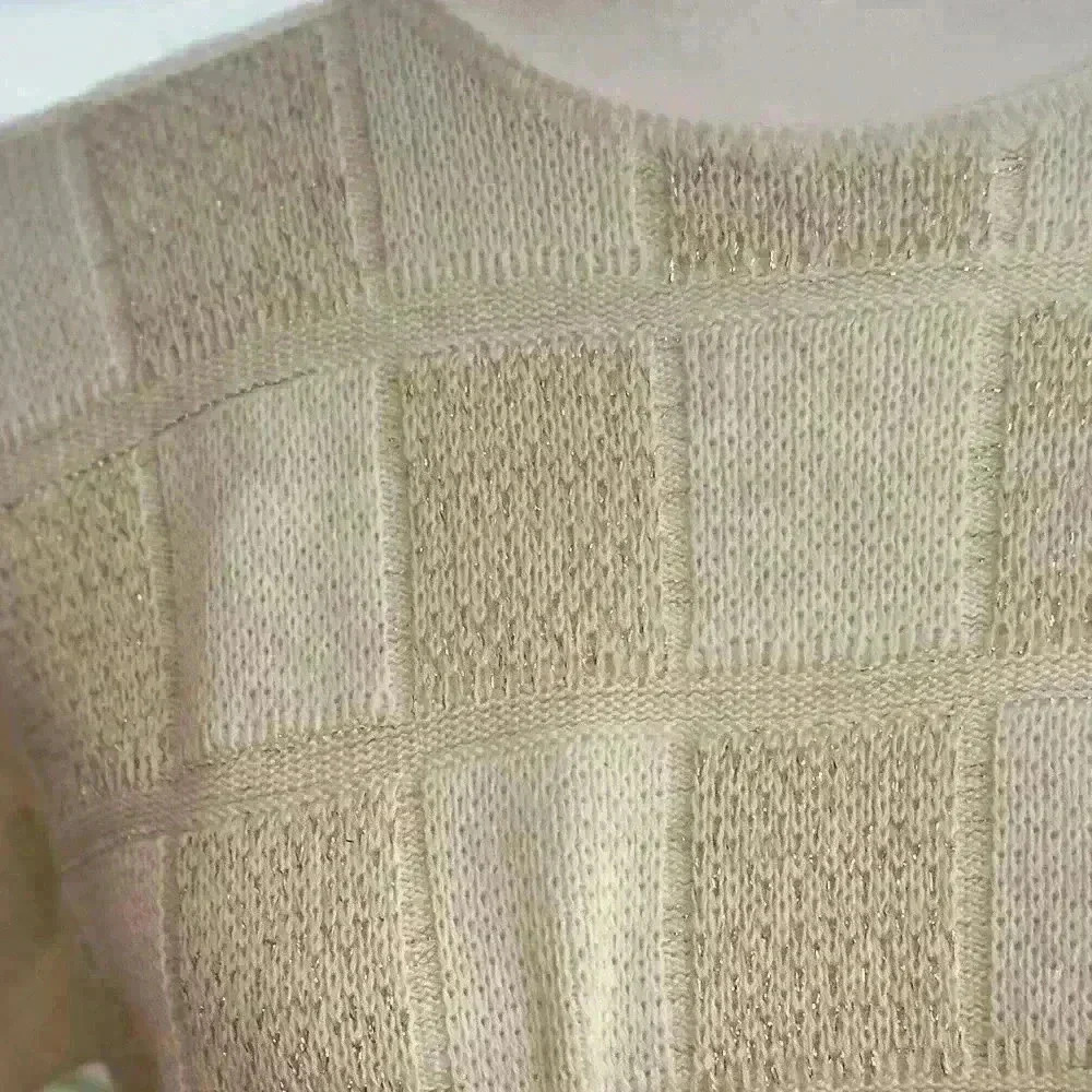 Bay Point Threads Vintage Cream and Gold Sweater w/button detail on back-Size L - Picture 7 of 9
